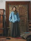 AVIVA JIFEI XUE 24 autumn and winter sage herringbone wool knitted drawstring skirt AJX-FW24-DS-SCWK-SWC sage